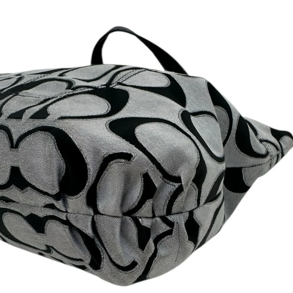 Coach Poppy Signature Glam Tote Gray Black Op Art Canvas Shoulder Bag NWOT $498